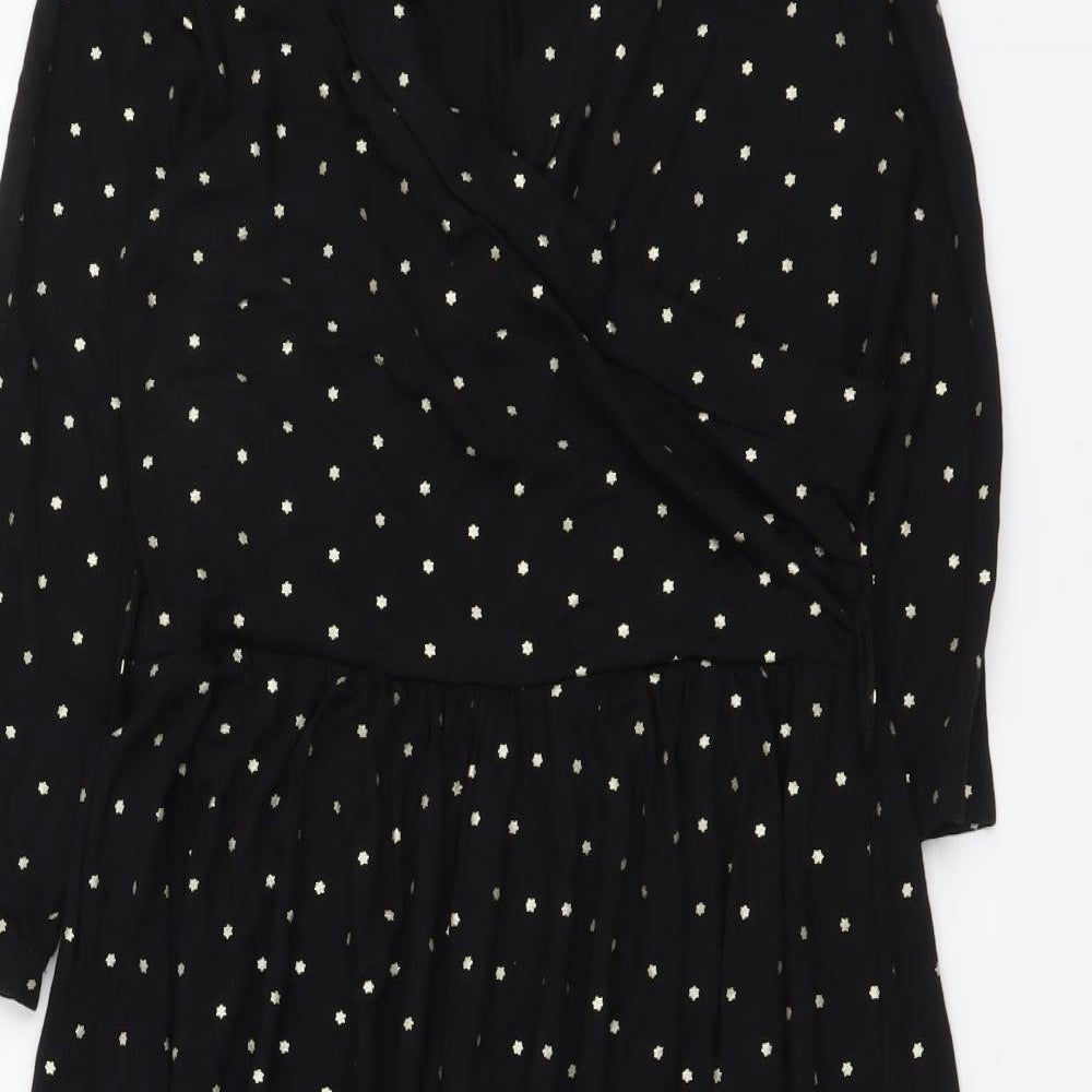 Happy Mama Womens Black Geometric Polyester A-Line Size S V-Neck Pullover - Stars pattern