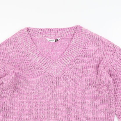 PEP&CO. Womens Purple V-Neck Acrylic Henley Jumper Size S