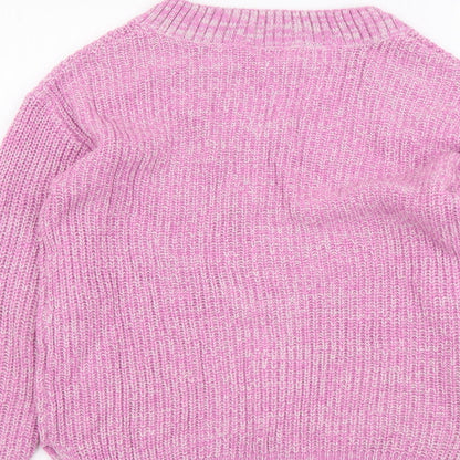 PEP&CO. Womens Purple V-Neck Acrylic Henley Jumper Size S