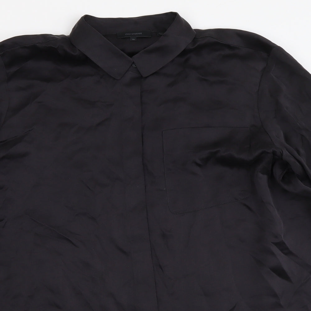 Cult Studios Womens Black Polyester Basic Button-Up Size 10 Collared
