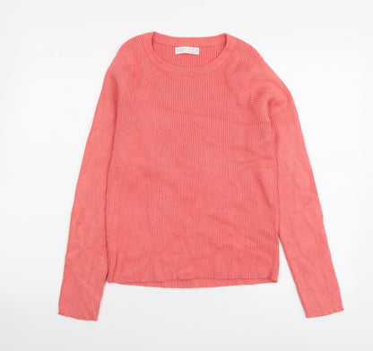 Primark Womens Orange Round Neck Viscose Pullover Jumper Size L - Ribbed