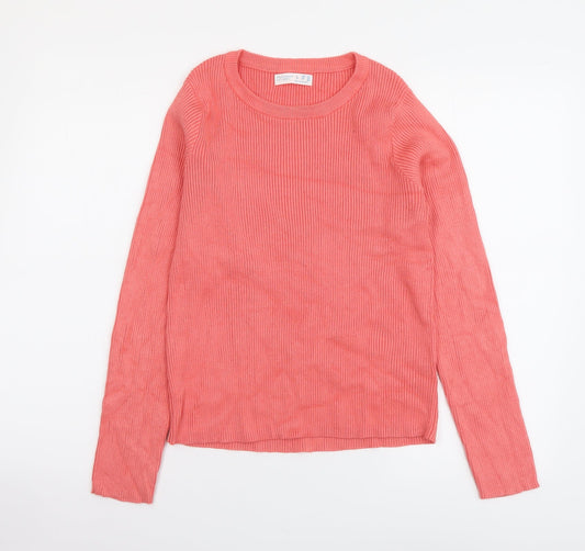 Primark Womens Orange Round Neck Viscose Pullover Jumper Size L - Ribbed