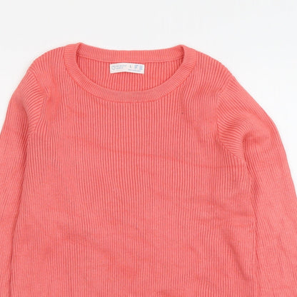 Primark Womens Orange Round Neck Viscose Pullover Jumper Size L - Ribbed