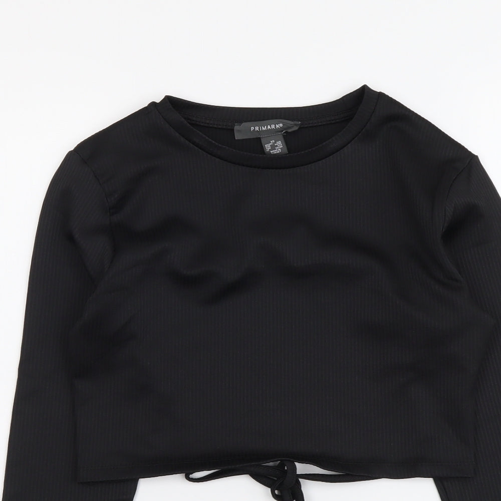 Primark Womens Black Polyester Cropped Blouse Size XS Round Neck