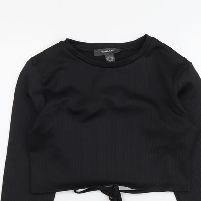 Primark Womens Black Polyester Cropped Blouse Size XS Round Neck
