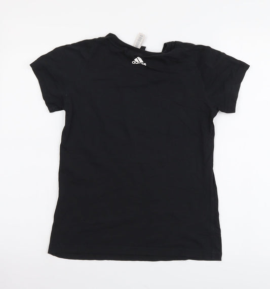 adidas Boys Black Cotton Basic T-Shirt Size 8-9 Years Round Neck Pullover