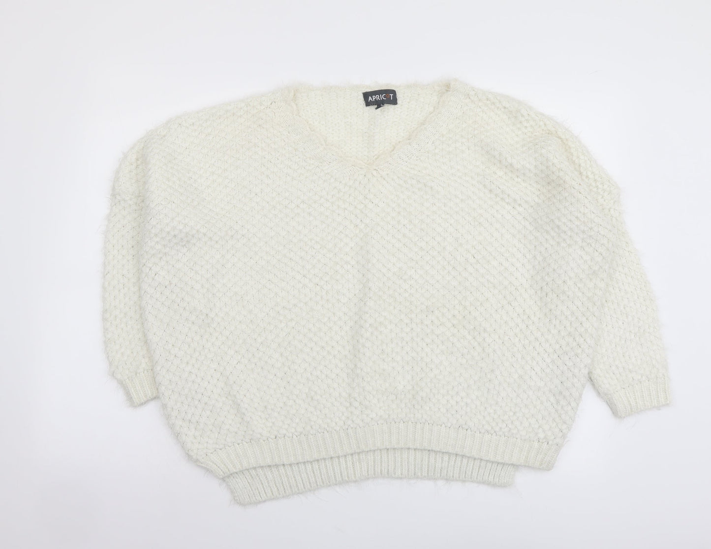 Apricot Womens Ivory V-Neck Acrylic Pullover Jumper Size 8