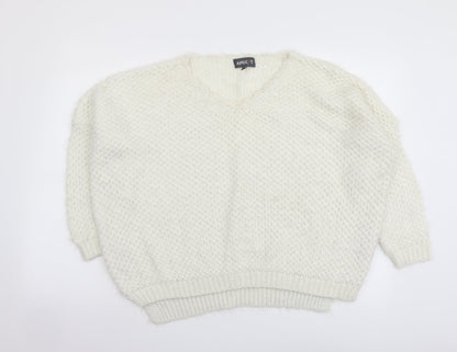 Apricot Womens Ivory V-Neck Acrylic Pullover Jumper Size 8