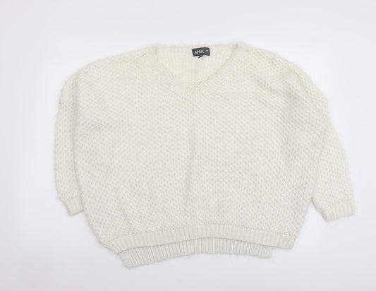 Apricot Womens Ivory V-Neck Acrylic Pullover Jumper Size 8