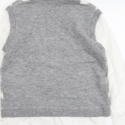 Primark Womens Grey Collared Argyle/Diamond Acrylic Pullover Jumper Size S