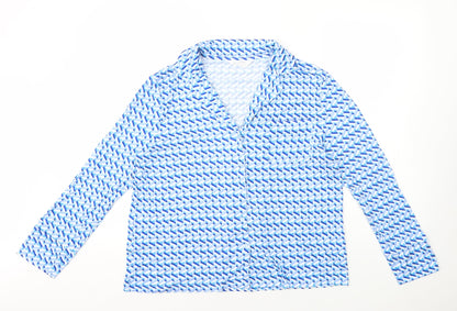 Primark Womens Blue Geometric Viscose Basic Button-Up Size M V-Neck