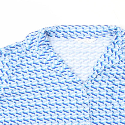 Primark Womens Blue Geometric Viscose Basic Button-Up Size M V-Neck