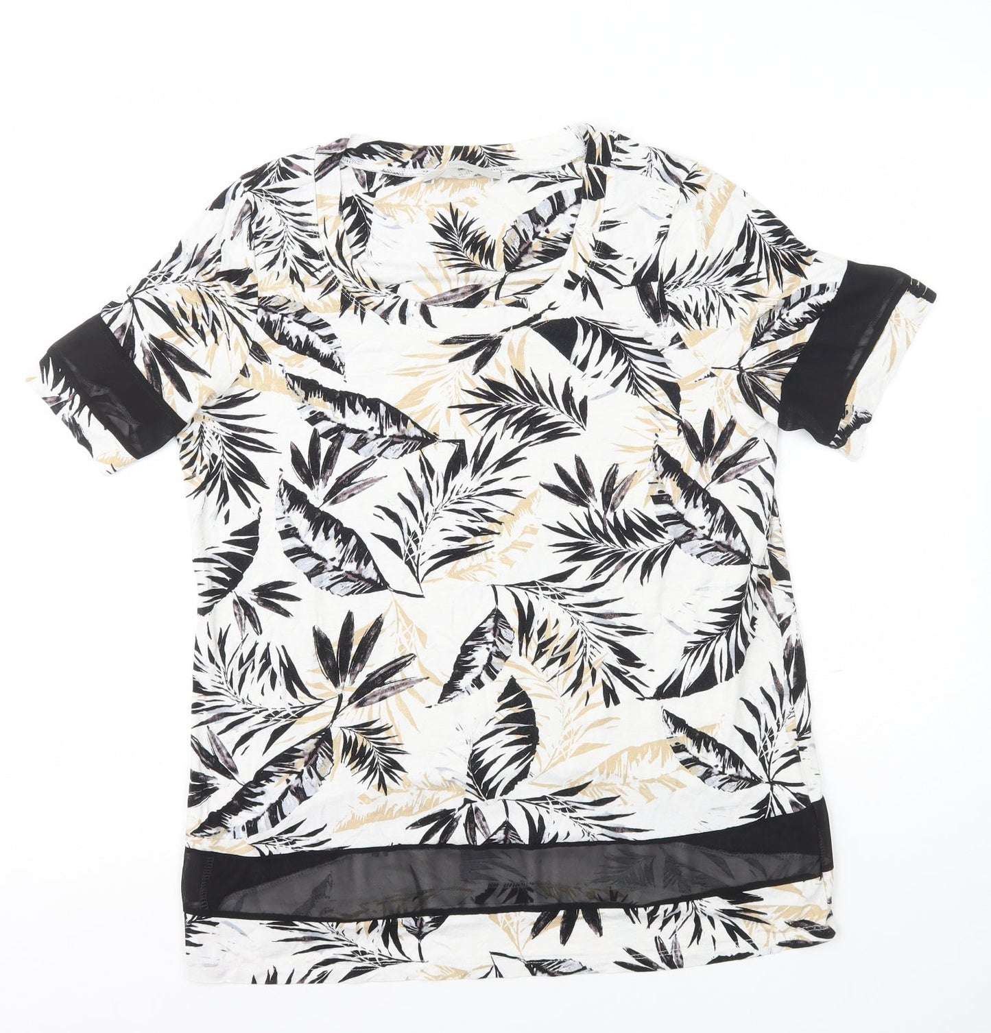 George Womens Ivory Geometric Viscose Basic T-Shirt Size 14 Scoop Neck - Mesh Inserts