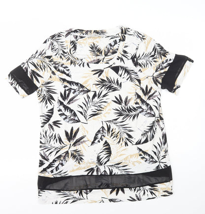 George Womens Ivory Geometric Viscose Basic T-Shirt Size 14 Scoop Neck - Mesh Inserts