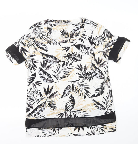 George Womens Ivory Geometric Viscose Basic T-Shirt Size 14 Scoop Neck - Mesh Inserts