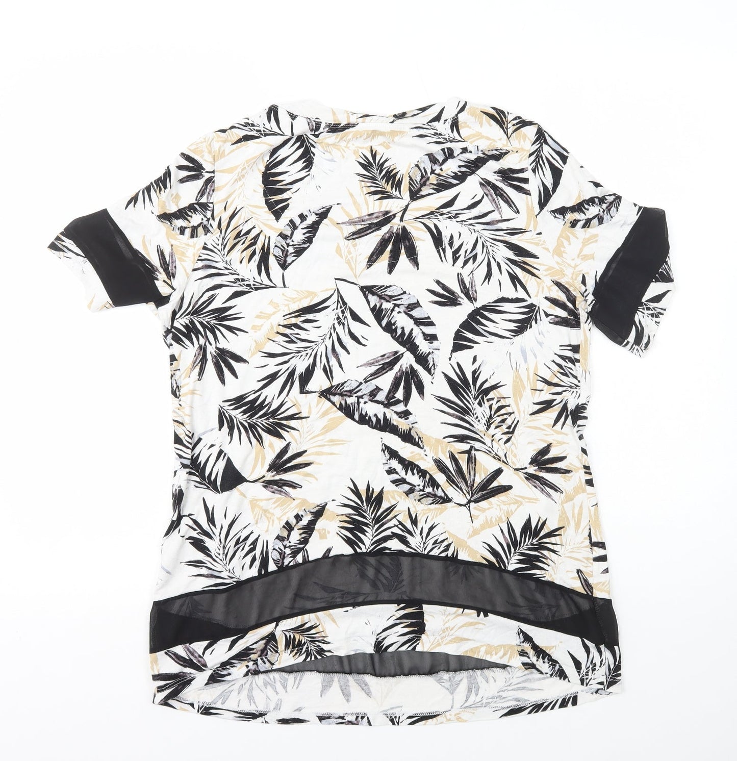 George Womens Ivory Geometric Viscose Basic T-Shirt Size 14 Scoop Neck - Mesh Inserts