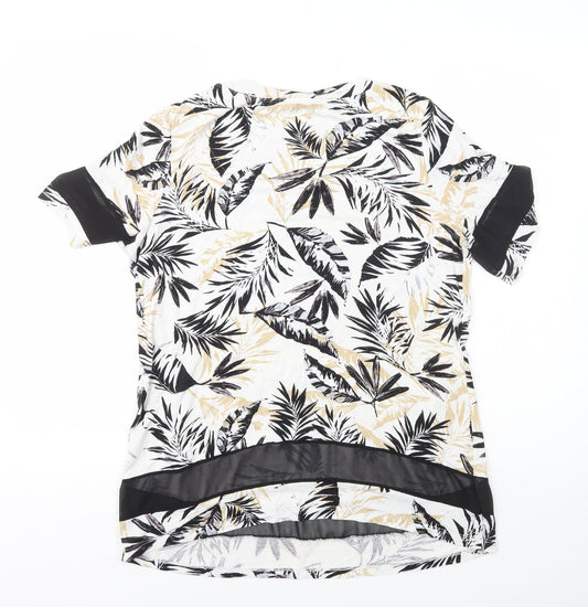 George Womens Ivory Geometric Viscose Basic T-Shirt Size 14 Scoop Neck - Mesh Inserts