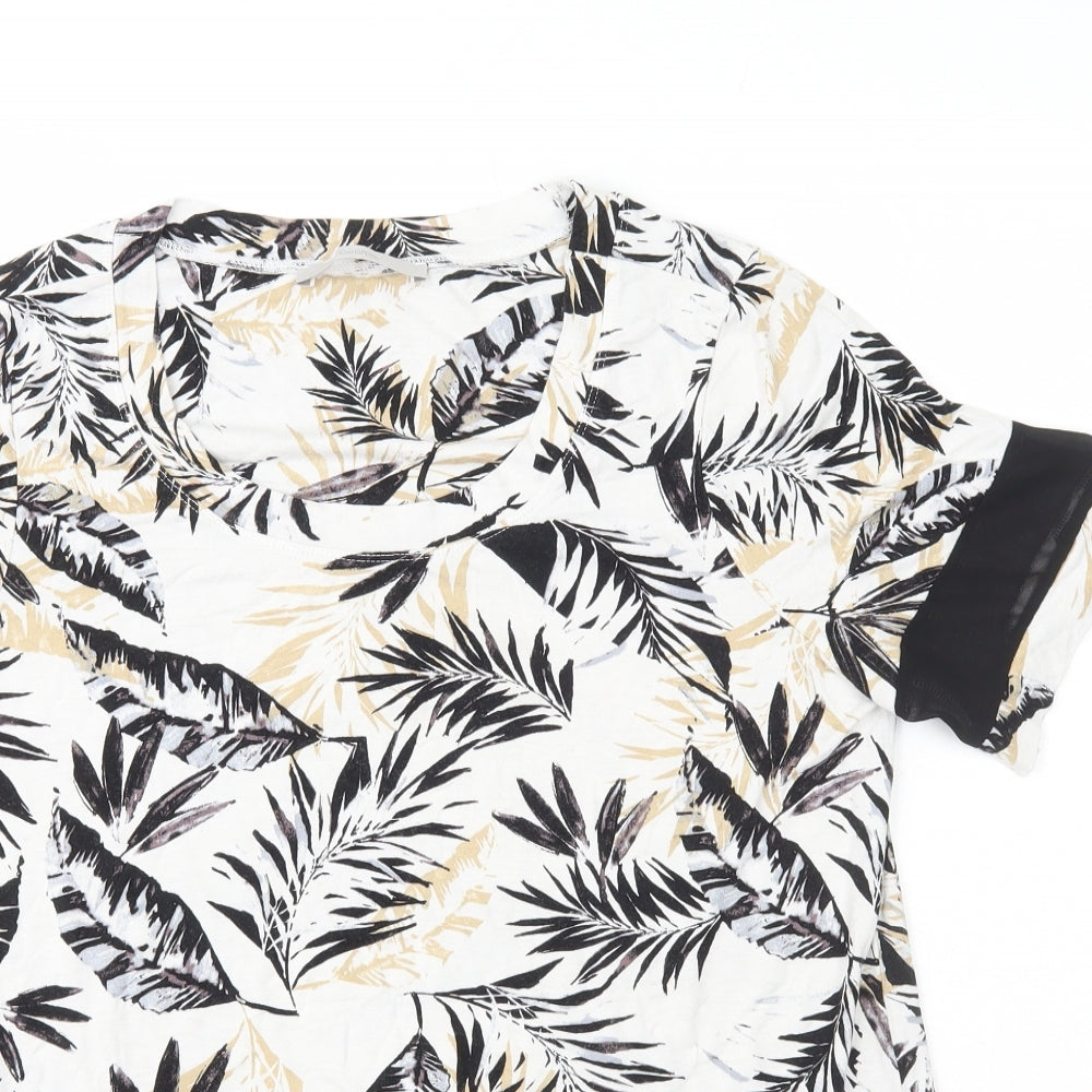 George Womens Ivory Geometric Viscose Basic T-Shirt Size 14 Scoop Neck - Mesh Inserts