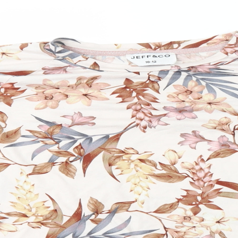 Jeff & Co Womens Pink Floral Polyester Basic T-Shirt Size 10 Round Neck