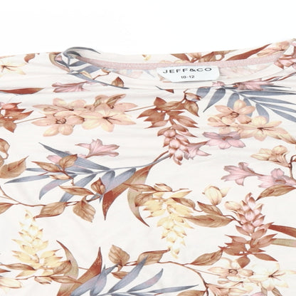 Jeff & Co Womens Pink Floral Polyester Basic T-Shirt Size 10 Round Neck