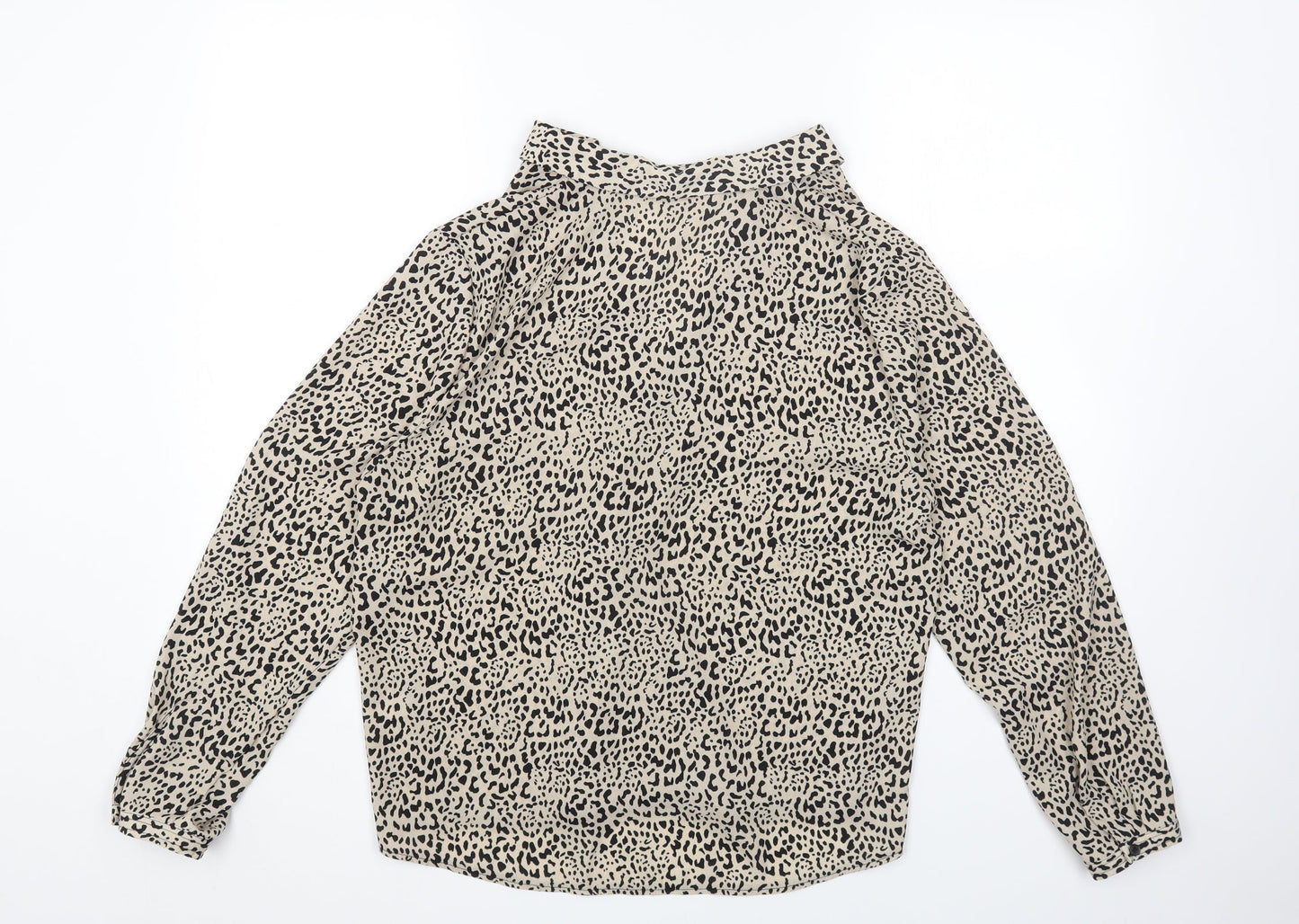 TU Womens Brown Animal Print Polyester Basic Button-Up Size 14 Collared