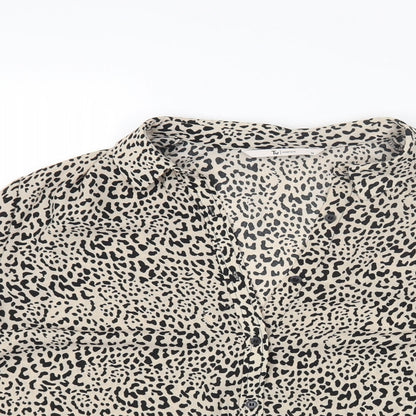 TU Womens Brown Animal Print Polyester Basic Button-Up Size 14 Collared