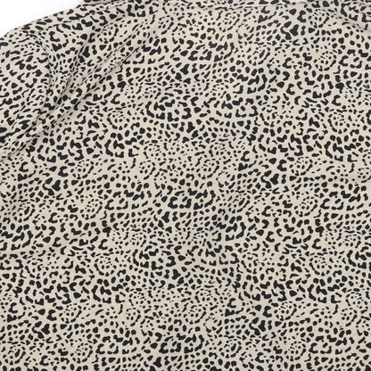 TU Womens Brown Animal Print Polyester Basic Button-Up Size 14 Collared