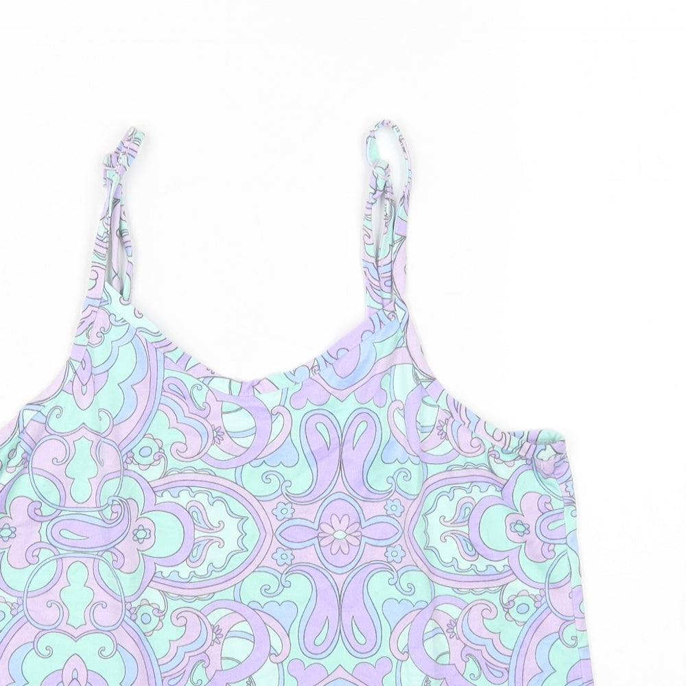 Primark Womens Multicoloured Geometric Nylon Camisole T-Shirt Size 6 Scoop Neck