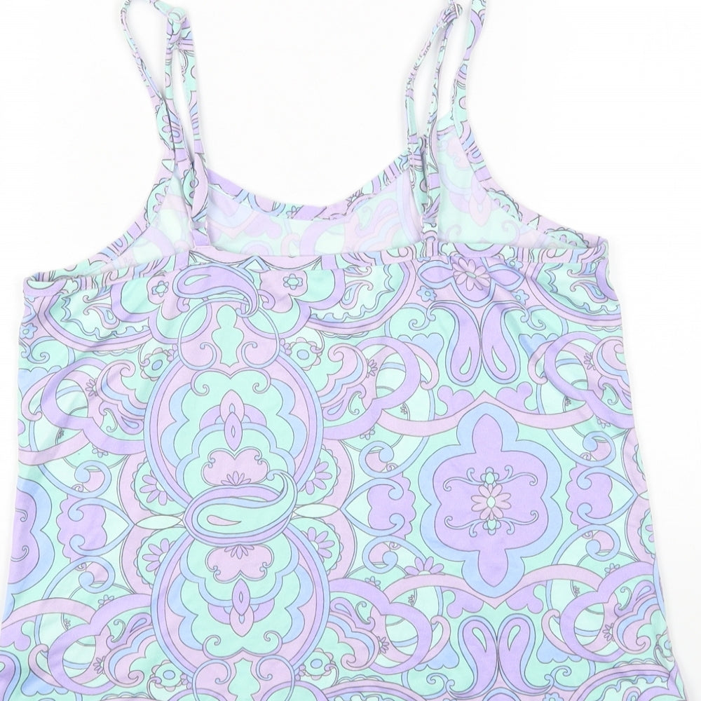 Primark Womens Multicoloured Geometric Nylon Camisole T-Shirt Size 6 Scoop Neck