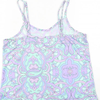 Primark Womens Multicoloured Geometric Nylon Camisole T-Shirt Size 6 Scoop Neck