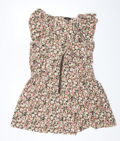 F&F Womens Multicoloured Floral Polyester Fit & Flare Size L Round Neck Zip