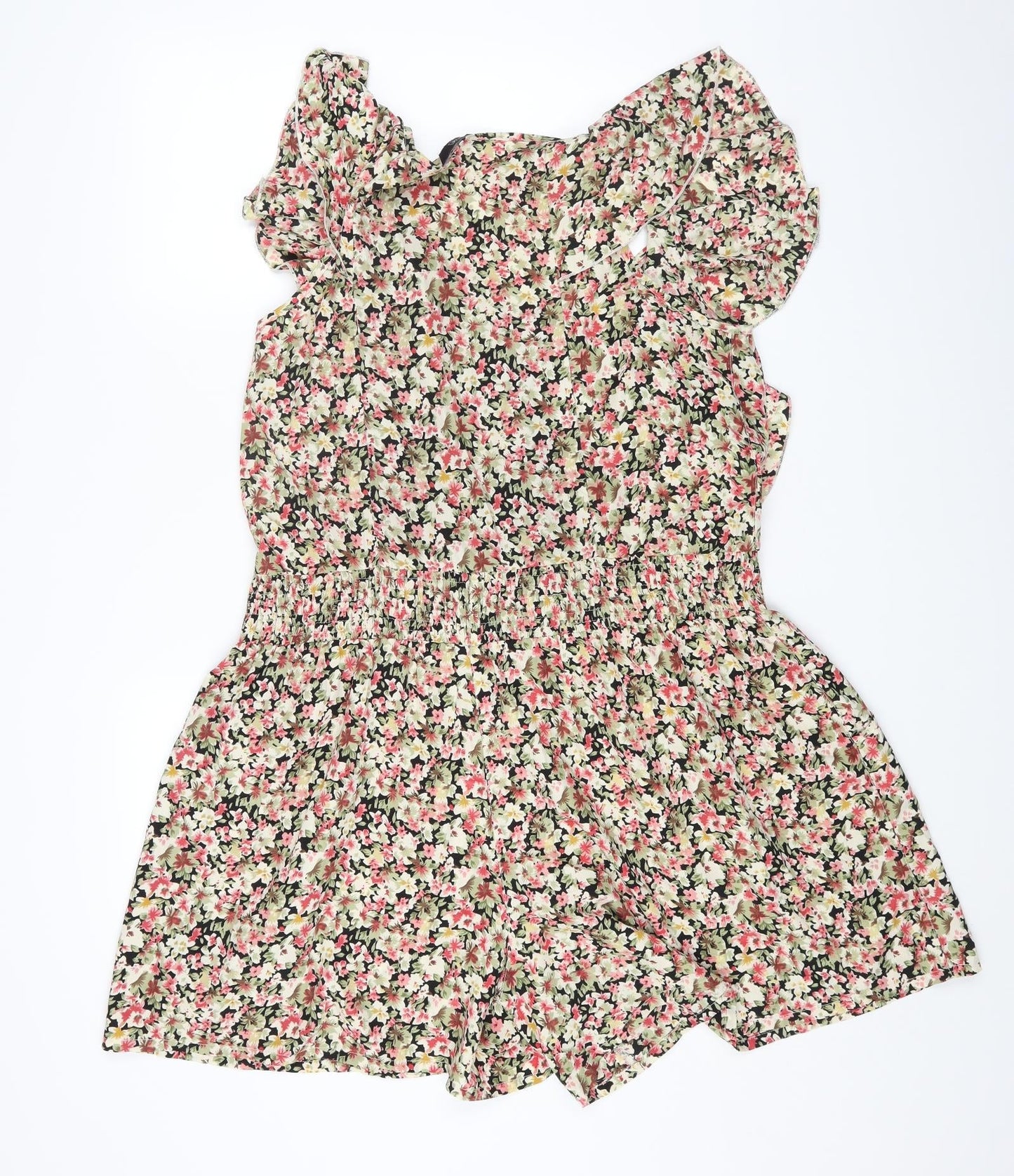 F&F Womens Multicoloured Floral Polyester Fit & Flare Size L Round Neck Zip