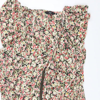 F&F Womens Multicoloured Floral Polyester Fit & Flare Size L Round Neck Zip