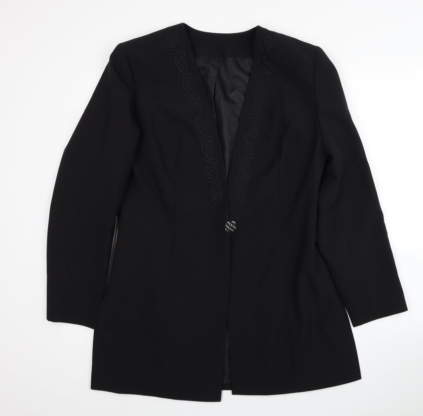 Fashion Extra Womens Black Polyester Jacket Blazer Size 14 - Embroidered, Shoulder Pads