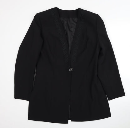 Fashion Extra Womens Black Polyester Jacket Blazer Size 14 - Embroidered, Shoulder Pads