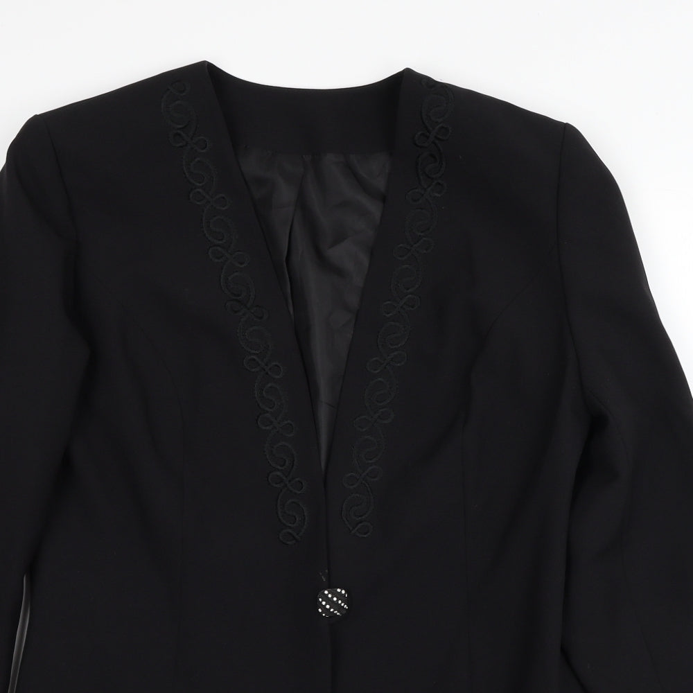 Fashion Extra Womens Black Polyester Jacket Blazer Size 14 - Embroidered, Shoulder Pads