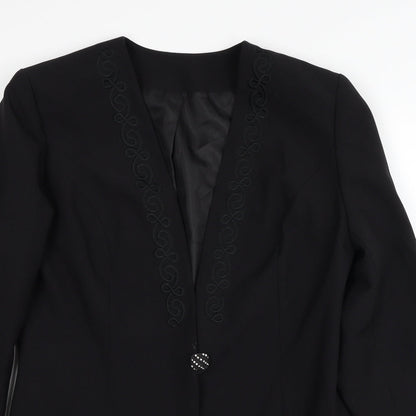Fashion Extra Womens Black Polyester Jacket Blazer Size 14 - Embroidered, Shoulder Pads