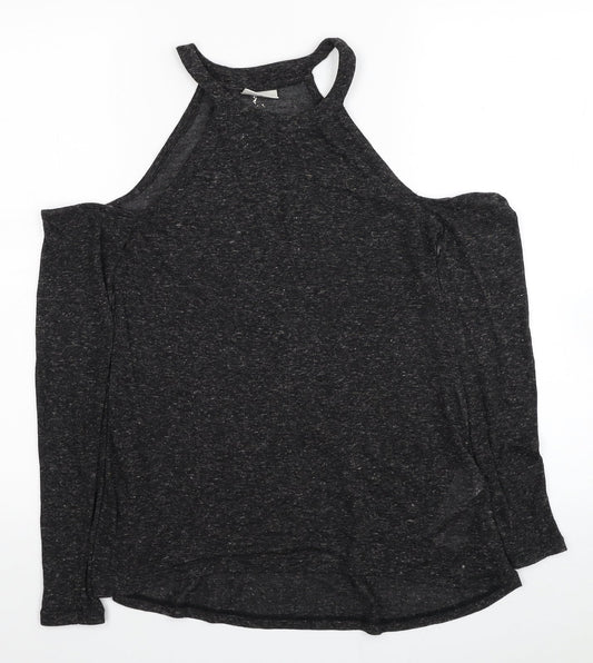 Noisy may Womens Black Polyester Basic T-Shirt Size XS Halter - Cold Shoulder