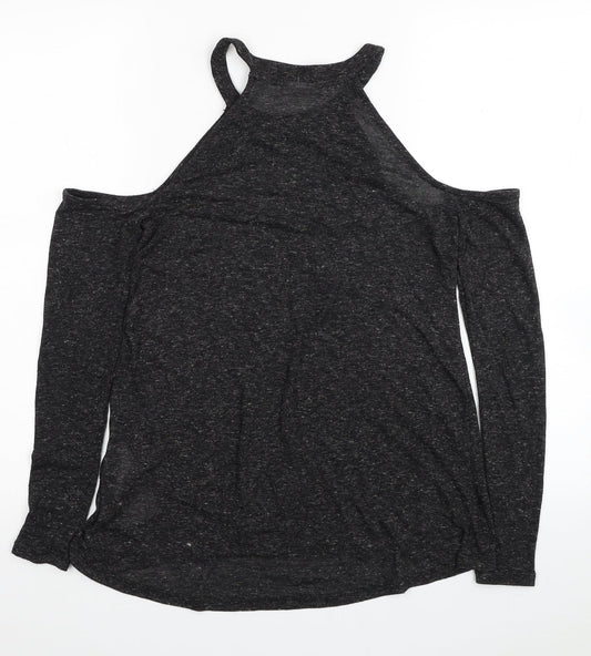 Noisy may Womens Black Polyester Basic T-Shirt Size XS Halter - Cold Shoulder