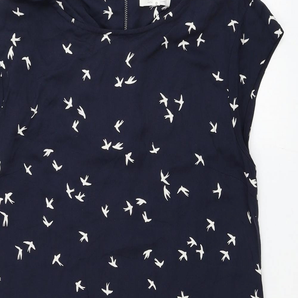 Debenhams Womens Blue Geometric Viscose T-Shirt Dress Size 10 Scoop Neck Zip - Bird Print