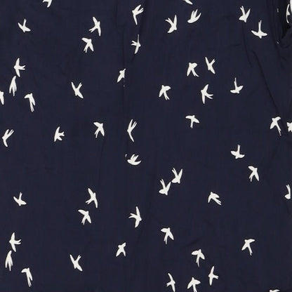 Debenhams Womens Blue Geometric Viscose T-Shirt Dress Size 10 Scoop Neck Zip - Bird Print