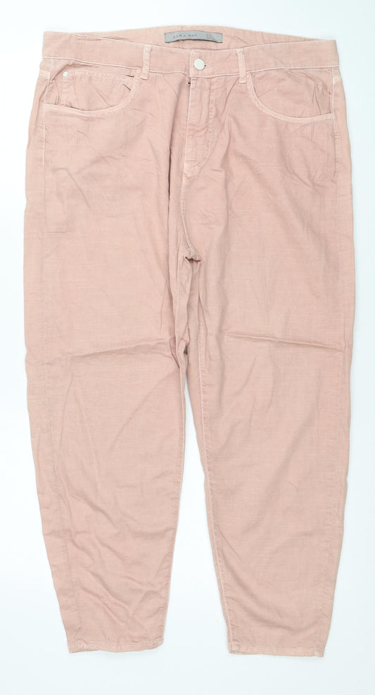 Zara Man Mens Pink Cotton Cropped Jeans Size 36 in L24 in Regular Zip