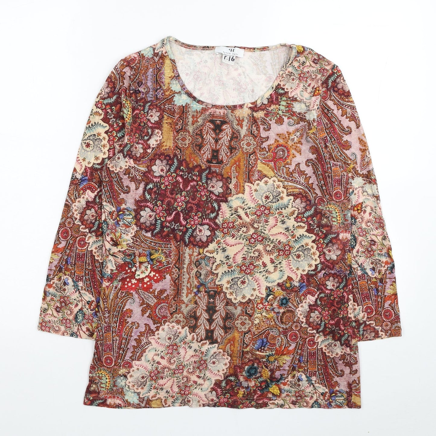 Peter Hahn Womens Multicoloured Floral Viscose Basic T-Shirt Size 12 Scoop Neck