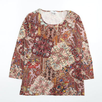 Peter Hahn Womens Multicoloured Floral Viscose Basic T-Shirt Size 12 Scoop Neck