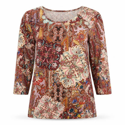 Peter Hahn Womens Multicoloured Floral Viscose Basic T-Shirt Size 12 Scoop Neck