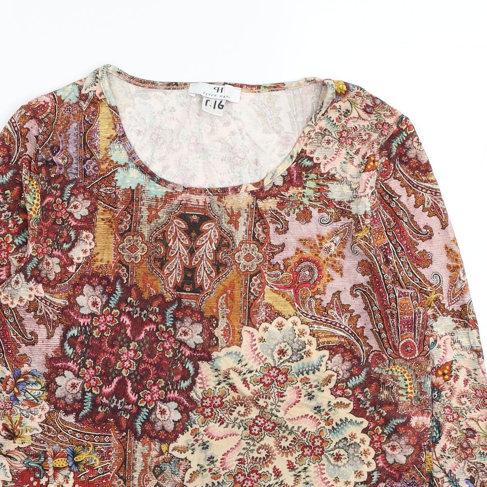 Peter Hahn Womens Multicoloured Floral Viscose Basic T-Shirt Size 12 Scoop Neck