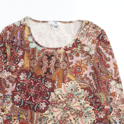 Peter Hahn Womens Multicoloured Floral Viscose Basic T-Shirt Size 12 Scoop Neck