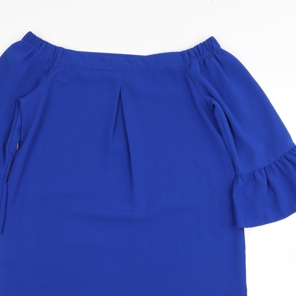 Dorothy Perkins Womens Blue Polyester Sheath Size 6 Off the Shoulder Pullover
