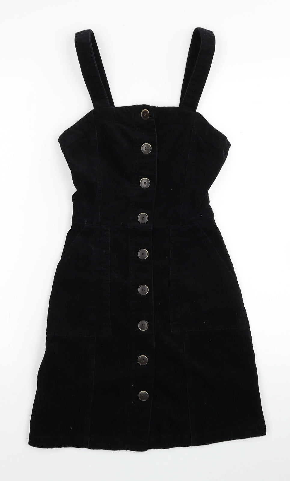 Denim & Co. Womens Black Cotton Tank Dress Size 4 Square Neck Button