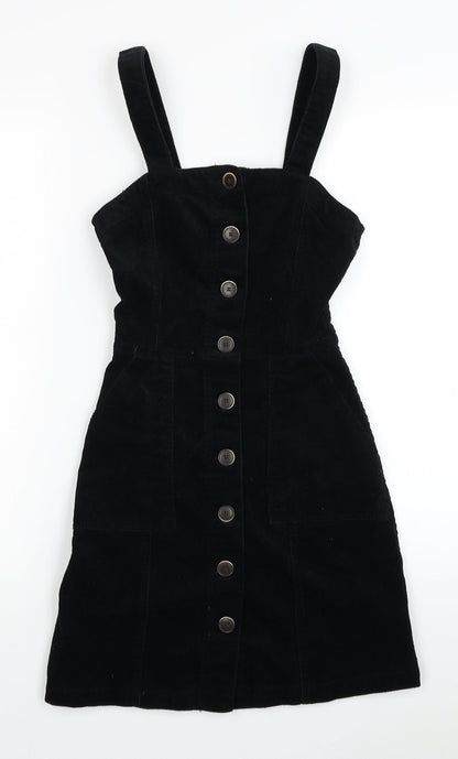 Denim & Co. Womens Black Cotton Tank Dress Size 4 Square Neck Button
